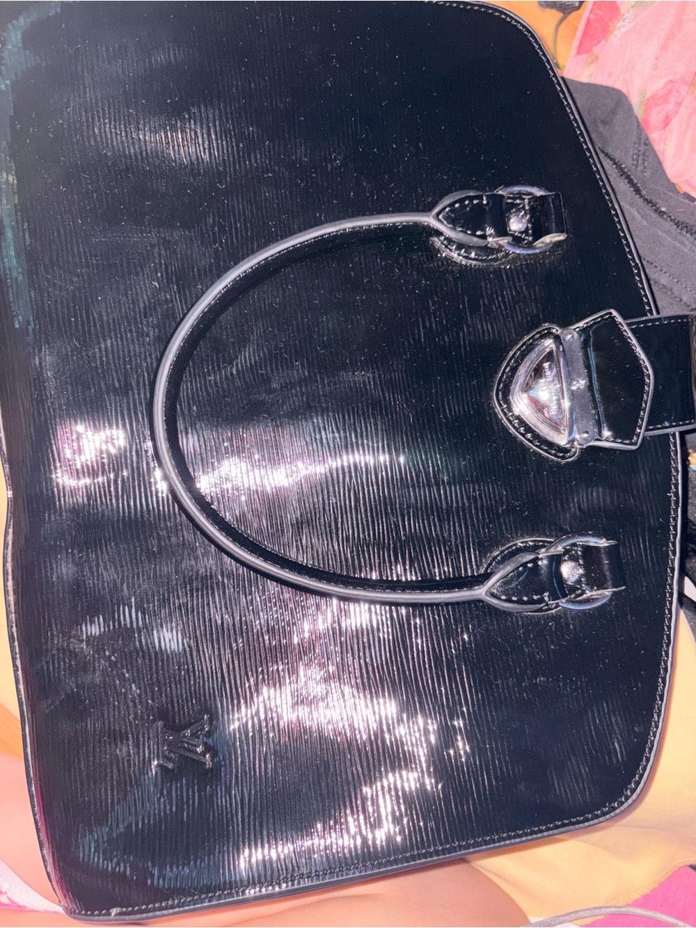 Black Patent Tote Bag with Top Handles